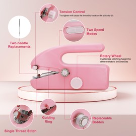 Portable Sewing Machine – Mini Handheld Electric Sewing Machine for Beginners, Easy to Use, Fast Stitch for Fabrics, Clothes & DIY, Compact Design for Home & Travel – Pink