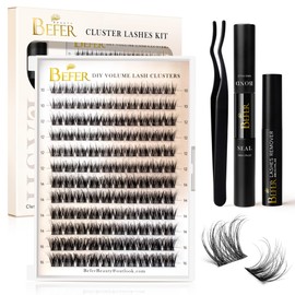BEFER Lash Clusters Kit, 120 Pcs 3D Curl Eyelash Clusters Volume Individual Lashes Extensions 10-16MM Wispy Eyelash with Tweezers DIY At Home(Vigor, ZE02,Kit)