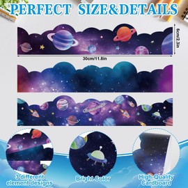 77Ft Space Bulletin Board Borders, Galaxy Classroom Border Trim with Planets Rockets Stars, Outer Space Classroom Decorations, Bulletin Board Borders for Back to School Office Door Wall Decor