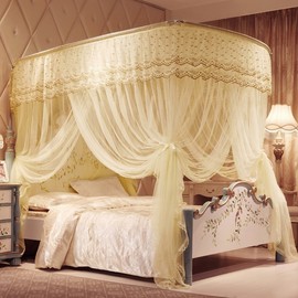 Dense Mesh Curtain Style Bed Mosquito Net (150x200cm) Beige