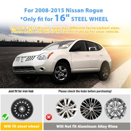 AUTOWIKI 16 Inch Hubcaps for Nissan Rogue 2008-2015 Silver Wheel Rims Cover for Nissan Rogue Select 08-15, PP Wheel Tires Covers for Steel Wheel Hubcap (1 Piece, with Decorative Screws)
