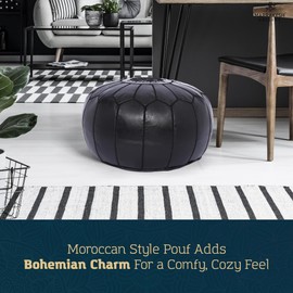 Marrakesh Gallery Genuine Leather Round Pouf Unstuffed - Moroccan Ottoman Footstool, Footrest Cover - Boho Decor - Bohemian Living Room, Bedroom, Kids Room, Gift & Wedding