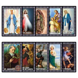ESNOY Catholic Prayer Cards, Prayer Cards Catholic Saints Set of 10 Holy Prayer Cards, Catholic Religious Gifts for Women, Men, Mother, Father, Godfather, Godmother Gifts from Godson Goddaughter