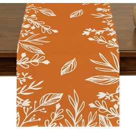 Brown Leaves Floral Fall Table Runner 13x72 Inch Seasonal Orange Harvest Autumn Thanksgiving Kitchen Dining Table Decor for Indoor Outdoor Home Party Decorations ZQ36