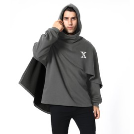 XIAOYAO Men's Fashion Hoodies Techwear Poncho Shawl Sweatshirts Unisex Lightweight Patchwork Hip Hop Perform Casual Pullover(S, Grey)