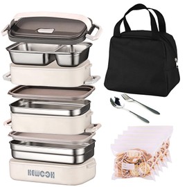HEWOOH Large Bento Box Adult Lunch Box (74 Oz Large Capacity), Reusable, Including Lunch Bag, Fork And Spoon, 3 Dividers, Suitable For Work, Picnic, Dishwasher And Microwave Safe.(White)