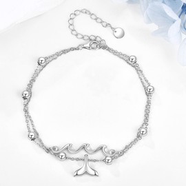 DAYLINLOVE Wave Bracelets 925 Sterling Silver Two Layered Mermaid Tail Bracelet Ocean Wave Jewelry Summer Beach Sea Gifts for Women Teen Girls