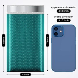 Fuxury Bubble Mailers 4x8" 200 Pack Self Seal Bubble Envelopes Padded Mailers Usable Size 4x7" Forest Green Padded Envelopes for Small Business Envelope Mailers