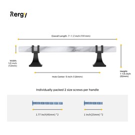 Rergy Cabinet Handles Marble Drawer Pulls and Knobs, 10Pack White Marble & Black 5inch Hole Center, T-Bar Hardware for Kitchen Dresser Zinc Alloy Furniture