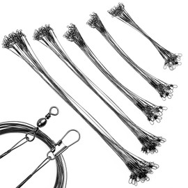 50 PCS Fishing Wire Leaders, 5 Size 10/15/20/25/30cm Fish Line Fishing Accessories with Rolling Swivels and Snaps, for Saltwater and Freshwater