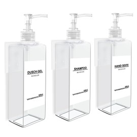 Roselee Soap Dispenser Wall Mounting Set, Soap Dispenser Shower No Drilling 500 ml Soap Dispenser Wall Mounted Transparent Shampoo Dispenser with Funnel and Waterproof Labels for Kitchen Bathroom