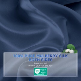THXSILK 100% Mulberry Silk Pillowcase for Hair and Skin Heath, 25 Momme, Grade 6A+ Mulberry Silk Both Sides, Hypoallergenic Pillow Cover with Zipper, 1pc (King 20"x36", Navy Blue)