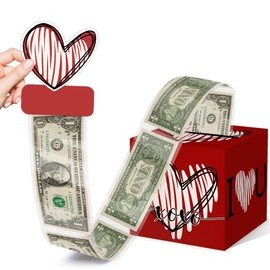 Valentine's Day Gifts, Valentines Money Box for Cash Pull, Anniversary Money Pull Box with Heart Card and Transparent Bags, Romantic Money Pull Box for Couple, Wife, Husband, Girlfriend, Boyfriend