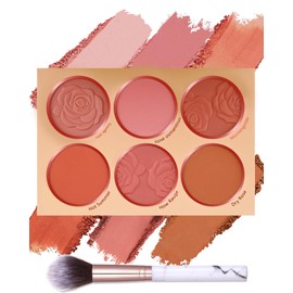 Make-up Rouge Palette mit Rougepinsel-6 Farben Matte Blush Puder, langanhaltende Schweißresistente Nicht Fettige Blush Glow Brighten Skin für Tägliches Make Up, Contour Pressed Powder Blush Palette-02