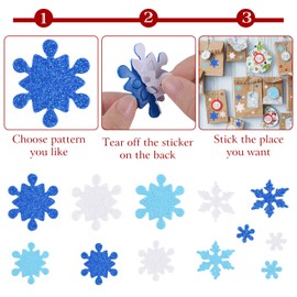 CHRORINE 300 Pcs Foam Snowflake Stickers Self-Adhesive Glitter Snowflake Stickers Decals for Christmas Party Decoration