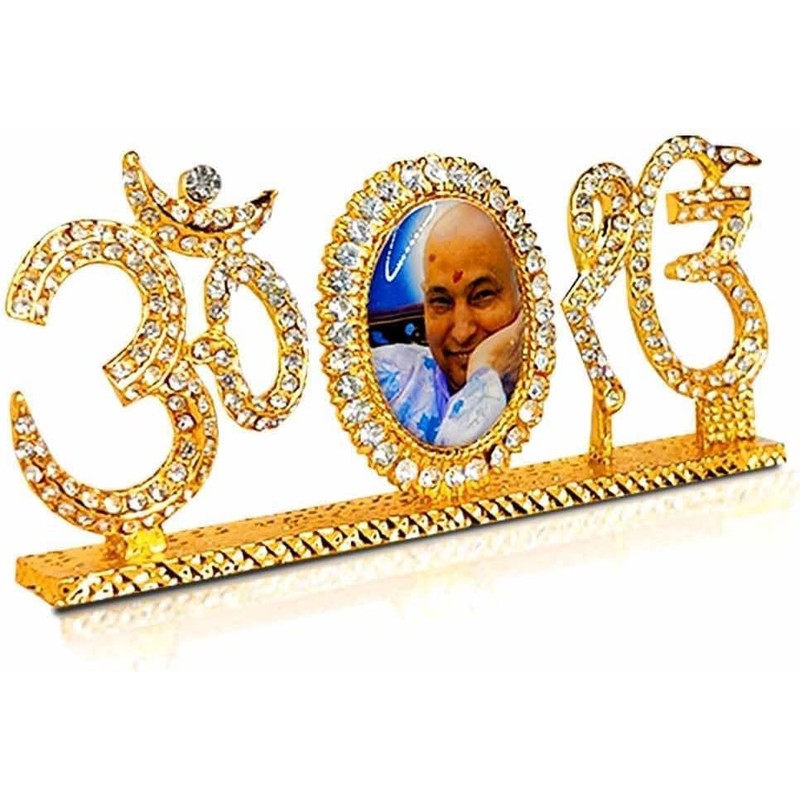GURU JI Swaroop Brass Stonework Idol with Golden Studded Om