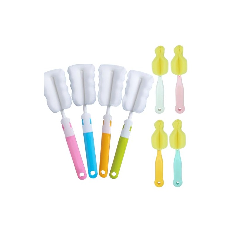 4 cepillos para biberones + 4 cepillos para tetinas, esponja,