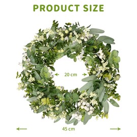 Bangbobi Eukalyptus Türkranz - Lebensechte Deko für drinnen & draußen - Grüner Frühlingskranz - 45 cm - Für Haustür & Bauernhaus - Blumenkranz