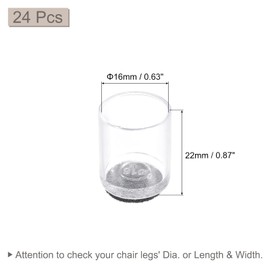 sourcing map Chair Leg Floor Protectors, 24Pcs 16mm(0.63") PVC & Felt Chair Leg Cover Caps for Hardwood Floors (Clear White)