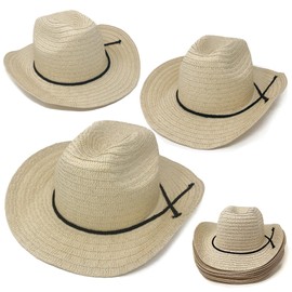 Podzly 12 Pieces 24" Straw Cowboy Hats - Western Style for Men & Women - Country Accessories for Cowgirl, Concerts, Birthdays, Events & More - Plain
