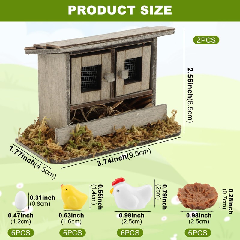 Fairy Garden Mini Chicken Coop Decor, 26-Piece Farm Scene Set