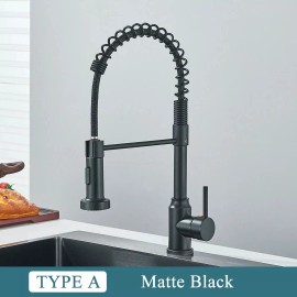 Unbranded Kitchen Faucet Swivel Single Handle Sink Pull Down Sprayer Mixer Tap Deck Plate - Matte Black