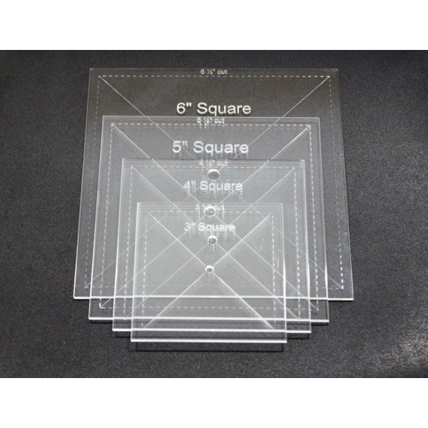 1/8" Clear Acrylic Laser Cut Quilting Templates - Square 3-6