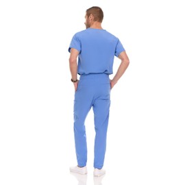 MediChic Men Scrubs Set - Stretch V-Neck Scrub Top with 7-Pocket Pants, Anti-Wrinkle, Yoga Waistband Workwear Scrubs for Men