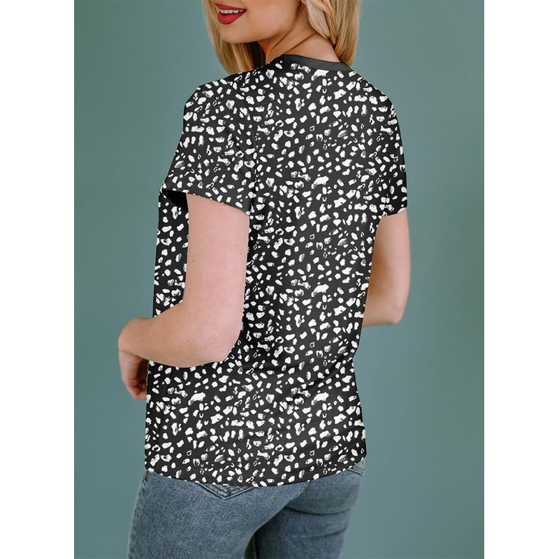 EVALESS Womens Elegant Polka Dot Tops Crewneck Short Sleeve T