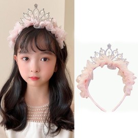YINKE Birthday Headband Glitter Crown Baby Tiara Celebration Hat Kids Party Supplies Crown Photo Shoot (Pink)