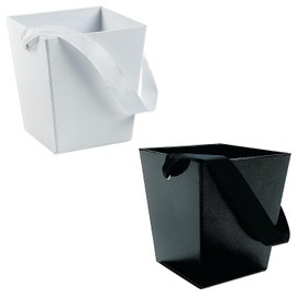 Cardboard Buckets with Ribbon Handle Kit Black & White - 12 Pieces