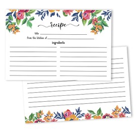 Inkdotpot 4x6 Inch Recipe Cards (Set of 50), Thick Double Sided Premium Card Stock- Modern Style White Recipe Notecards for Weddings- Bridal- Baby Shower - Floral Theme