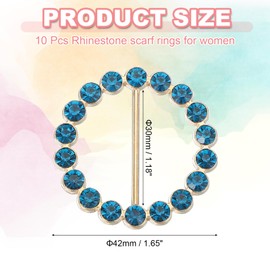 PATIKIL 10 Pcs Silk Scarf Ring Clip Bling Rhinestone T-Shirt Clips Tie Waist Knotted Buckle Rings Metal Circle Buckles for Women Fashion Scarves Hat Decor Wrap Holders, Blue