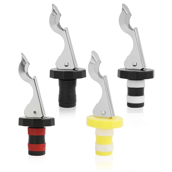 4er Set Universal Flaschenverschlüsse mit Hebel und Korkenzieher, Wiederverwendbare Silikon