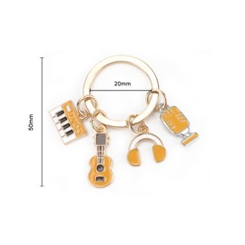 Elegant Stainless Steel Keyring with Violin, Headphones and Microphone Pendant, Gift for Women, Good Friend, Mum or as a Small Thank You for Colleagues for Birthday or Wedding, silver