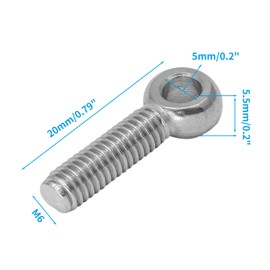 Augiimor 10pcs 304 Stainless Steel Eye Bolt M6 x 20mm Welded Closed Shoulder Swing Lifting Eye Bolt Machinery Shoulder Screw Rod Eye Screw Bolts