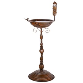 VEWOGARDEN 37 Inch Pedestal Bird Bath for Outside, Outdoor Metal Bird Bath and Feeder Combo for Garden Yard Patio Decoration, Brass