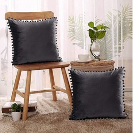 Adam Home Pack of 2 velvet cushion covers 45x45 (18x18 Inch) Decorative Throw Pillow Cases for Sofa, Couch, Bedroom, Office with invisible zipper charcoal