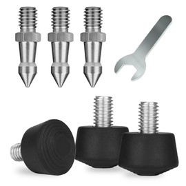 Rigych 6 PCS Rubber Tripod Foot Spike, 3/8”-16 Thread Anti-Slip with Stainless Tripod Feet Spikes for Uneven Ground, Monopod Tripod spikes Replacement Part