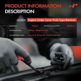 A-Premium 20PCS Nylon Engine Under Cover Retainer Clips Push Type Compatible with Toyota Camry, RAV4, Corolla, Prius, Tacoma, Highlander, Tundra, Sienna & Lexus ES300, GS350, HS250h & Scion tC, xD, iM