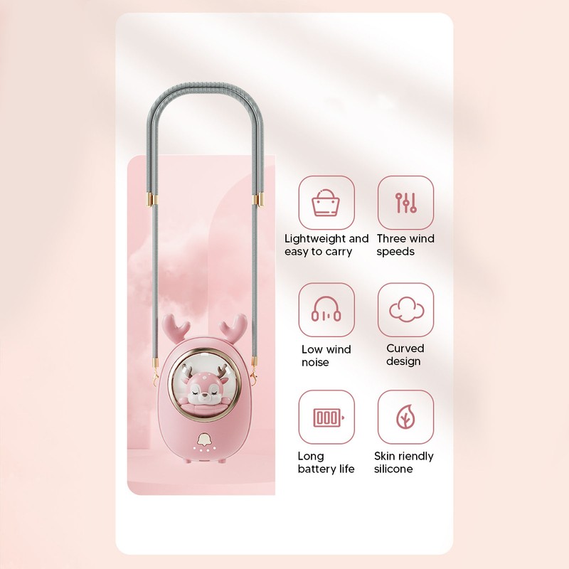 Portable Neck Fan Cute Pet Multifunction 3 Speeds Low Noise