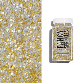 Fancy Sprinkles Fancy Sugar, Sparkly Sugar Crystals and Edible Glitter Stars, Gold & Silver Mulit-Colored Blend, For Baking, Dessert Decorating, and Cocktails, Filthy Rich (0.5c)