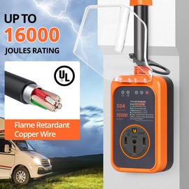 RV Surge Protector 50 Amp, Upgraded 16000 Joules Power Voltage Protector with Waterproof Cover & Anti-Theft Digital Lock, All-in-1 RV Circuit Analyzer with LED Indicators for Camper Trailer, Orange