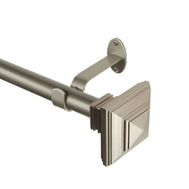 Elrene Home Fashions Florence Single Curtain Rod with Stacked Square Finials, 1" Diameter, (Polished Nickel), (48X86)