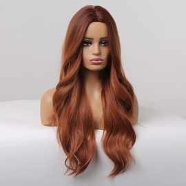 BERON Blonde Ombre Wigs Long Wavy Wig for Women Middle Part Ombre Color Curly Heat Resistant Synthetic Hair Wigs for Daily Used with Wig Cap