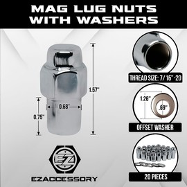 Cragar Standard Mag Lug Nut 7/16"-20 with Offset Washer Chrome Finish Set of 20 Pcs