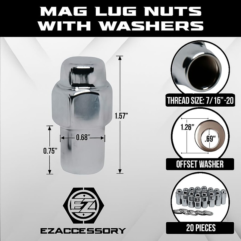 Cragar Standard Mag Lug Nut 7/16"-20 with Offset Washer Chrome