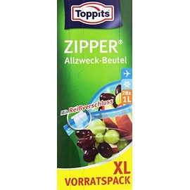 Toppits Zipper, 1 Litre, XL Storage Pack, Zipper, Clear, 28 Pieces