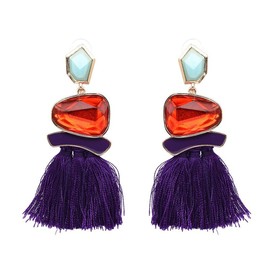 Vintage Drop Dangle Earrings Boho Statement National Style Tassel Earring Water Heart Leaf Shaped Alloy Long Bohemian Drop Earrings for Women Girls-Purple