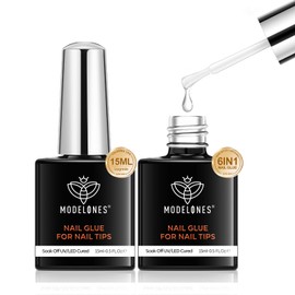 modelones Nail Glue for Artificial Nails, 6-in-1 Nail Glue for Nail Glue for Tips Glue Gel Press On Nails Nail Tips UV Nail Glue Need Curing Under UV Nail Lamp Nail Art 2 x 15 ml